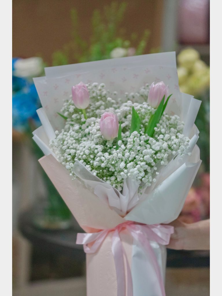 Tulip Hồng Kết Hợp Baby Trắng